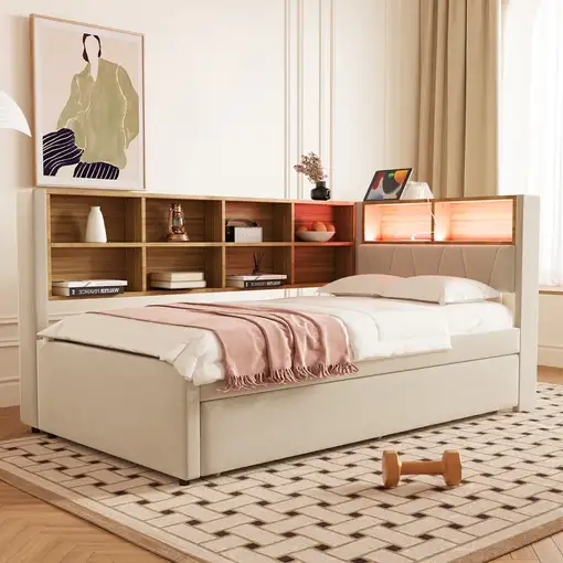 Sofá cama CollaHausse de franela, Bombillas altamente eficientes 90x200cm