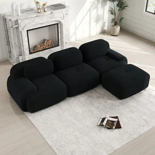 Sofá de esquina CollaHausse de pana, Modular, Sin montaje, Sin marco, Ergonómico