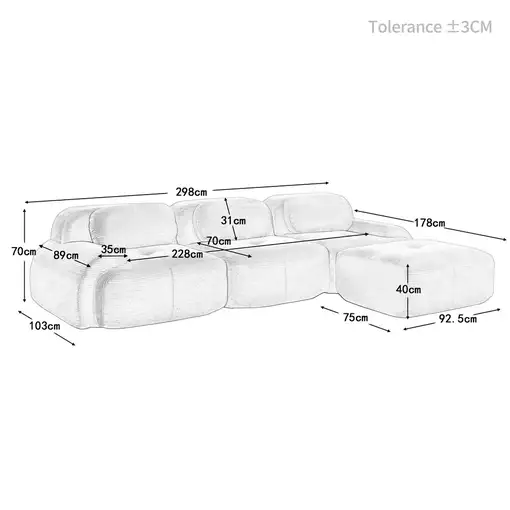 Sofá de esquina CollaHausse de pana, Modular, Sin montaje, Sin marco, Ergonómico
