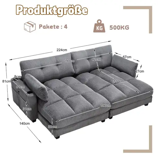 Sofá CollaHausse en pana, Separable en 2 asientos individuales, 2 cojines