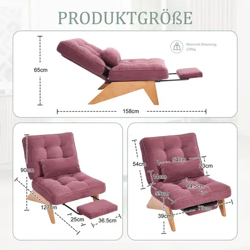 Sillón CollaHausse en tela, Reclinable, Respaldo ajustable, Sin respaldo