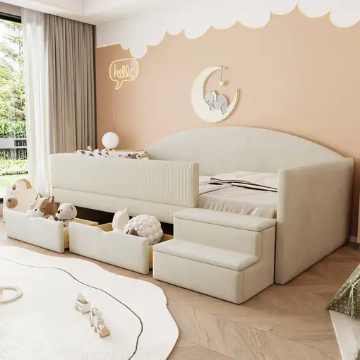 Cama CollaHausse en terciopelo, Multifuncional, Dos cajones 90x190cm