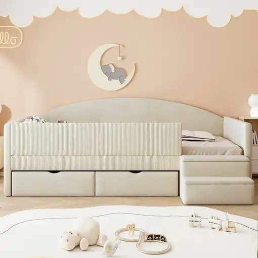 Cama CollaHausse en terciopelo, Multifuncional, Dos cajones 90x190cm