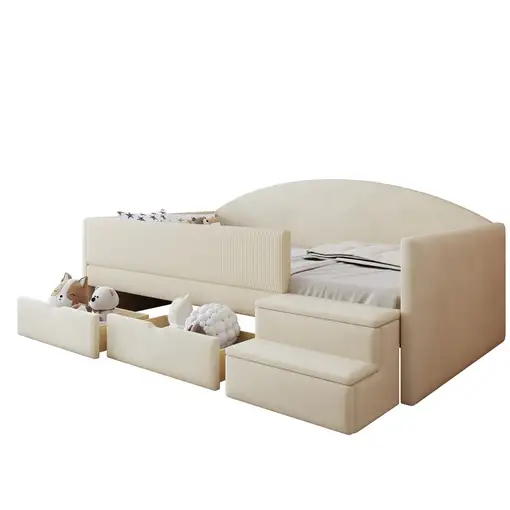 Cama CollaHausse en terciopelo, Multifuncional, Dos cajones 90x190cm