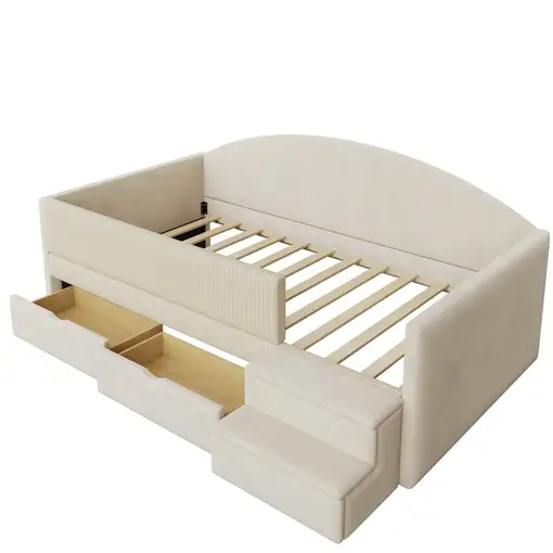 Cama CollaHausse en terciopelo, Multifuncional, Dos cajones 90x190cm