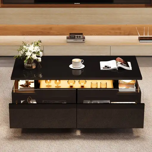 Mesa de centro CollaHausse en vidrio templado, Con tablero, Brillante 90x45x35.5cm