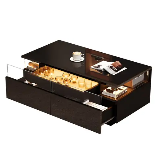 Mesa de centro CollaHausse en vidrio templado, Con tablero, Brillante 90x45x35.5cm