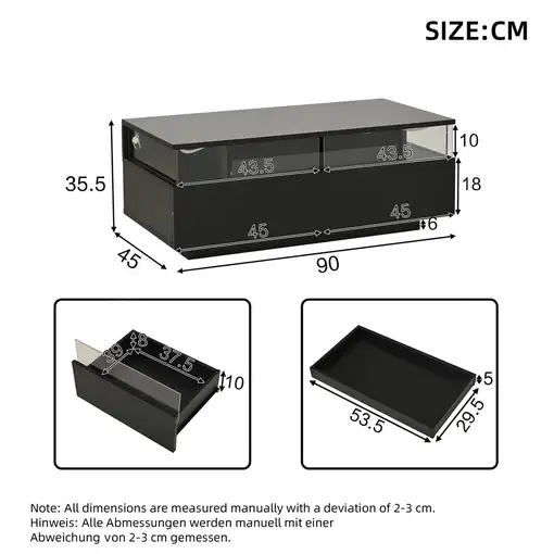 Mesa de centro CollaHausse en vidrio templado, Con tablero, Brillante 90x45x35.5cm