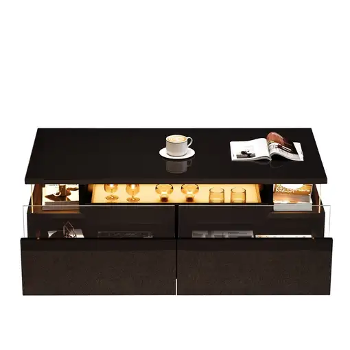 Mesa de centro CollaHausse en vidrio templado, Con tablero, Brillante 90x45x35.5cm
