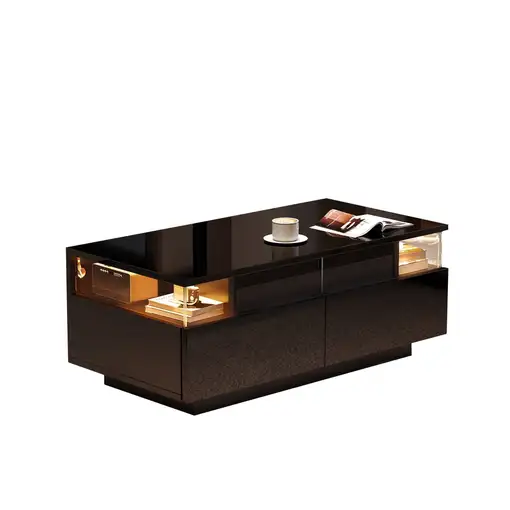 Mesa de centro CollaHausse en vidrio templado, Con tablero, Brillante 90x45x35.5cm