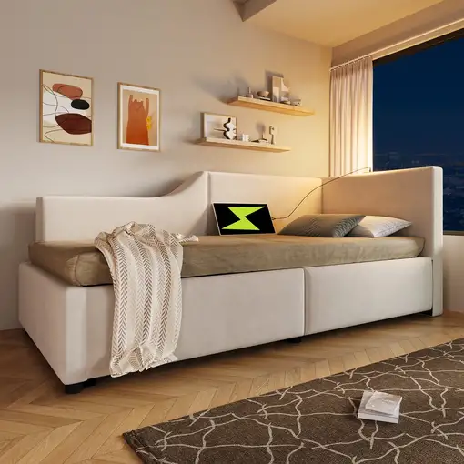 Cama CollaHausse en terciopelo, Con somier de láminas de madera 90x200cm