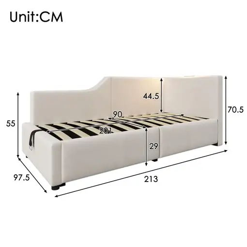 Cama CollaHausse en terciopelo, Con somier de láminas de madera 90x200cm