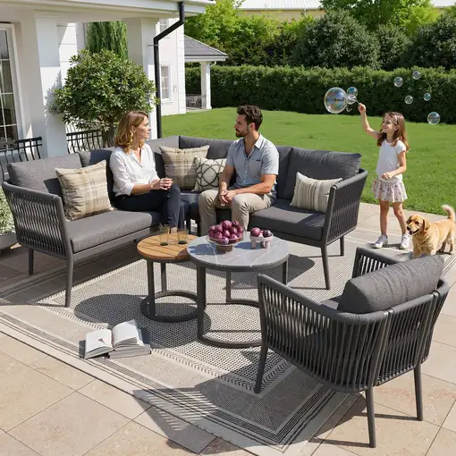 Conjunto de salón de jardín CollaHausse en cuerda, Modular, 6 piezas