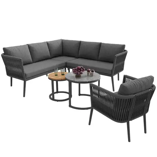 Conjunto de salón de jardín CollaHausse en cuerda, Modular, 6 piezas