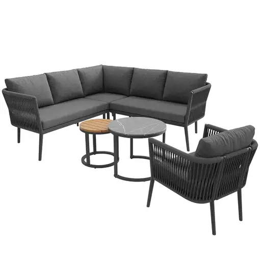 Conjunto de salón de jardín CollaHausse en cuerda, Modular, 6 piezas