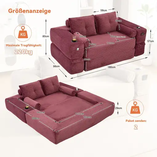 Sofá cama CollaHausse Espuma de alta densidad, Muelles, Forma estable, Bolsillos