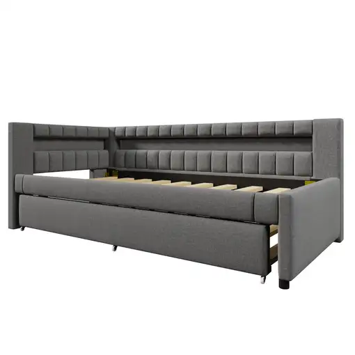 Cama CollaHausse en lino, LED con mando a distancia 90x200cm