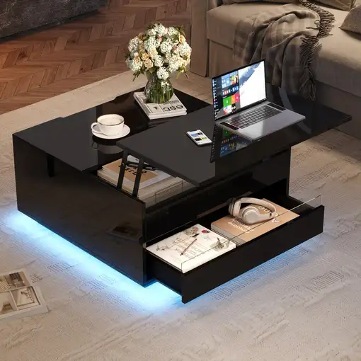 Mesa de centro CollaHausse 70x70x38cm, Altura ajustable, Tira LED 70x70x38cm Mesa de centro CollaHausse 70x70x38cm, Altura ajustable, Tira LED 70x70x38cm