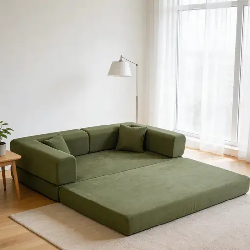 Sofá cama CollaHausse en terciopelo acanalado, Convertible en cama