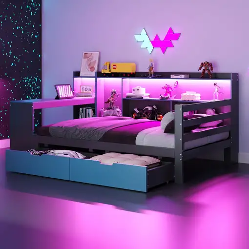 Cama CollaHausse en madera, Con estantería 90x200cm