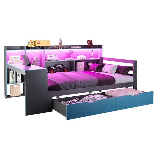 Cama CollaHausse en madera, Con estantería 90x200cm