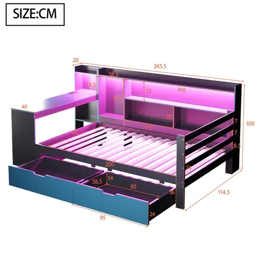 Cama CollaHausse en madera, Con estantería 90x200cm
