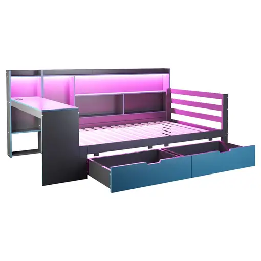 Cama CollaHausse en madera, Con estantería 90x200cm