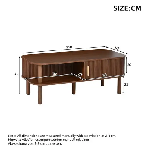 Mesa de centro CollaHausse en mdf, 110×55×45 cm, Puerta enrollable 110x55x45cm
