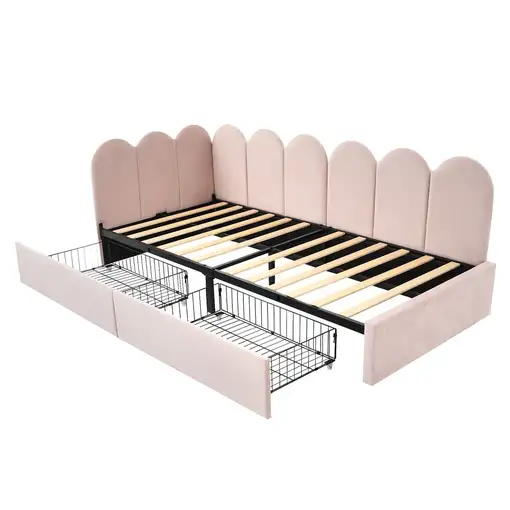 Cama CollaHausse en terciopelo, Con cajones, Almacenamiento 90x200cm