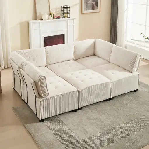 Sofá modular CollaHausse de pana, Modular, 6 plazas, Ergonómico 308cm