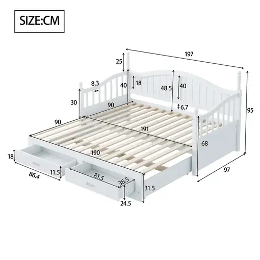 Sofá cama CollaHausse en madera de pino, Extensible 90/180x190cm