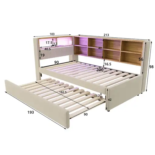 Sofá cama CollaHausse de franela, Bombillas altamente eficientes 90x200cm