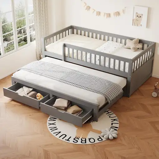 Sofá cama CollaHausse de madera maciza, Cama nido, 2 cajones 90x200cm Sofá cama CollaHausse de madera maciza, Cama nido, 2 cajones 90x200cm