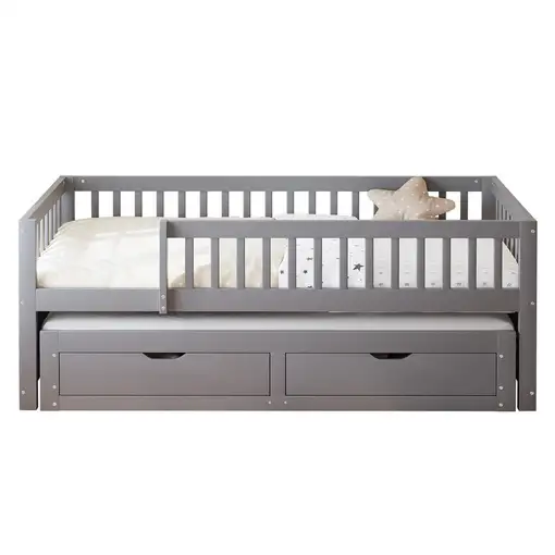 Sofá cama CollaHausse de madera maciza, Cama nido, 2 cajones 90x200cm