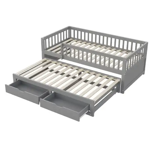 Sofá cama CollaHausse de madera maciza, Cama nido, 2 cajones 90x200cm