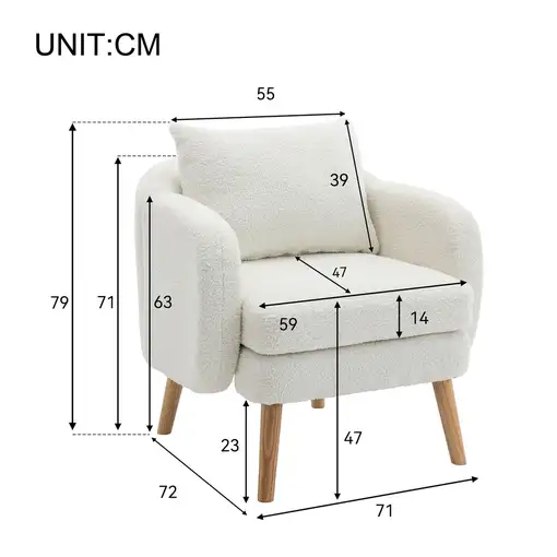 Sillón CollaHausse en terciopelo teddy, con cojín, cojín extra grueso, acolchado