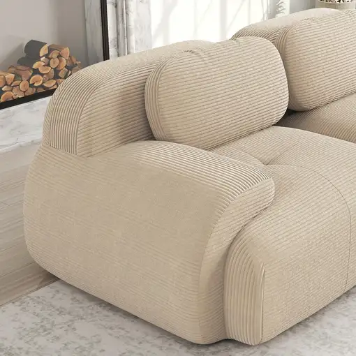 Sofá de esquina CollaHausse de pana, Con cojines, Beige Sofá de esquina CollaHausse de pana, Con cojines, Beige