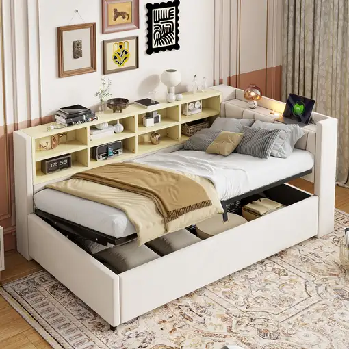 Cama CollaHausse en terciopelo, 90x200 cm, Con almacenamiento hidráulico 90x200cm Cama CollaHausse en terciopelo, 90x200 cm, Con almacenamiento hidráulico 90x200cm
