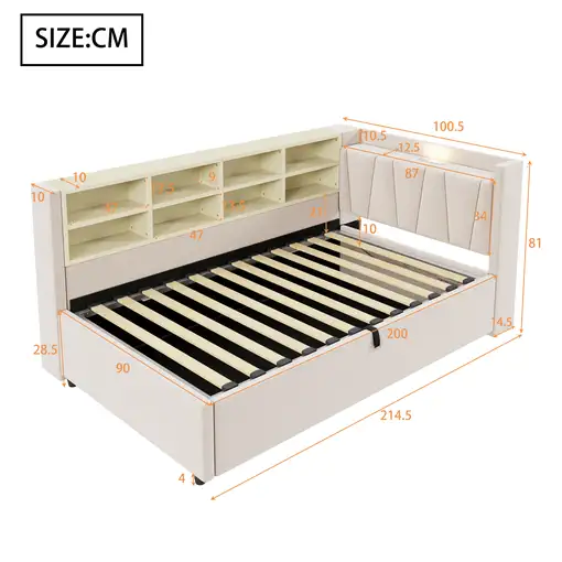Cama CollaHausse en terciopelo, 90x200 cm, Con almacenamiento hidráulico 90x200cm