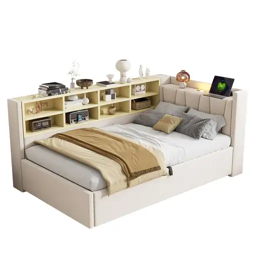 Cama CollaHausse en terciopelo, 90x200 cm, Con almacenamiento hidráulico 90x200cm