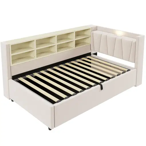 Cama CollaHausse en terciopelo, 90x200 cm, Con almacenamiento hidráulico 90x200cm