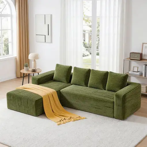 Sofá de esquina CollaHausse en terciopelo acanalado, Forma en L, Modular