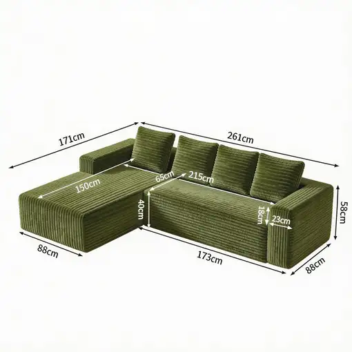 Sofá de esquina CollaHausse en terciopelo acanalado, Forma en L, Modular