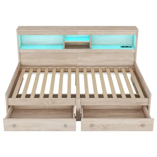 Cama CollaHausse en madera, 90x200cm, Mesita de noche, 2 USB 90x200cm
