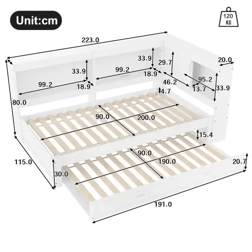 Cama banco CollaHausse Cama nido, Con cama escamoteable, Con LED 90x200cm