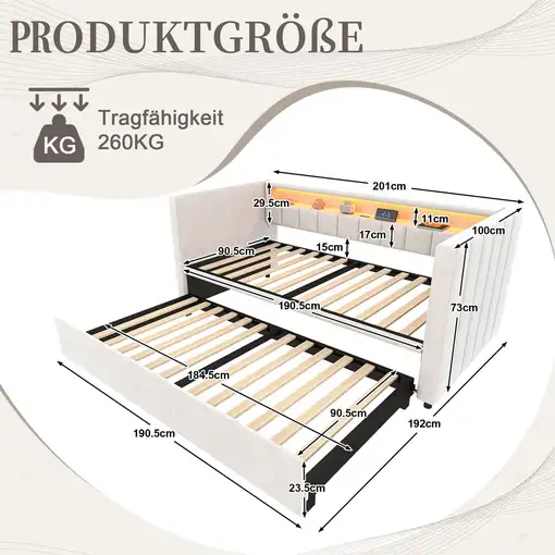 Sofá cama CollaHausse en terciopelo, Cama nido, Puerto USB Tipo-C 90x190cm