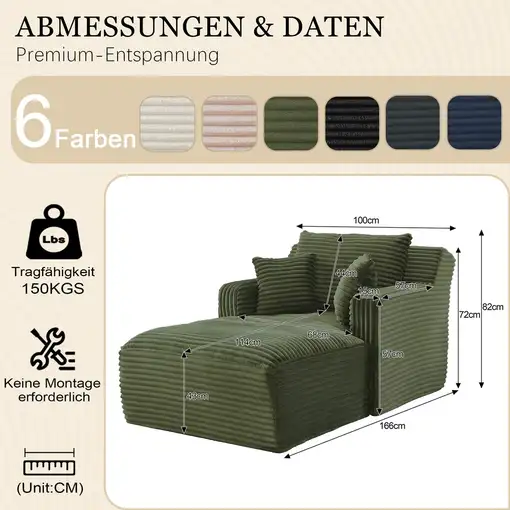 Chaise longue CollaHausse en pana, Sin montaje, Función relax