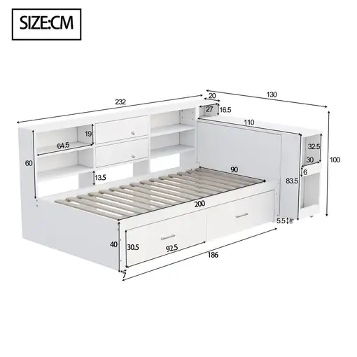 Sofá cama CollaHausse en madera, Multifuncional, Almacenamiento oculto 90x200cm