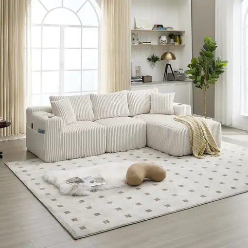 Sofá modular CollaHausse en chenilla, Chaise longue, 2 plazas, 5 cojines