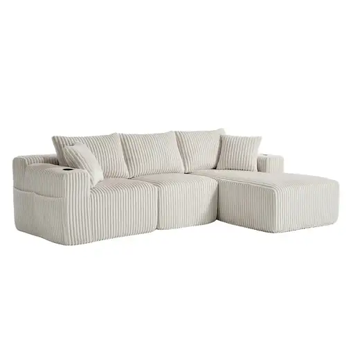 Sofá modular CollaHausse en chenilla, Chaise longue, 2 plazas, 5 cojines